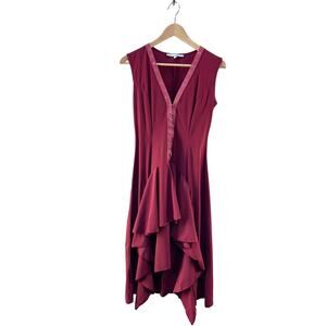 Sun Light Paris Sleeveless Grommet Neck Ruffle Red Midi Dress Artsy Women's 2